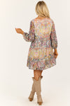 Vestido Manga Longa Vanilla com Estampa Paisley Multicolorida