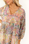 Vestido Manga Longa Vanilla com Estampa Paisley Multicolorida