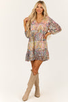 Vestido Manga Longa Vanilla com Estampa Paisley Multicolorida