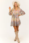 Vestido Manga Longa Vanilla com Estampa Paisley Multicolorida