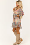 Vestido Manga Longa Vanilla com Estampa Paisley Multicolorida